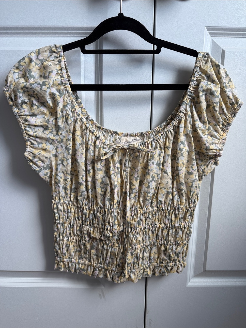 Smocked Floral Top with Puff Sleeves - Yellow/Cream - Picture 2 of 4